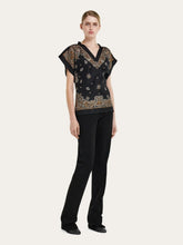 Ferragamo Black and Clay Arabesque Silk Poncho