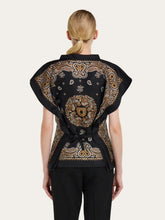 Ferragamo Black and Clay Arabesque Silk Poncho