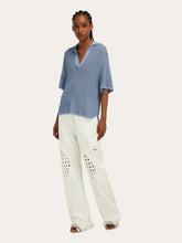 Ferragamo Light Denim Open Knit Polo Shirt