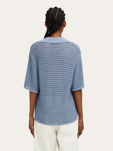 Ferragamo Light Denim Open Knit Polo Shirt