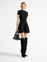 Balmain Black Quilted Knit Flared Mini Dress