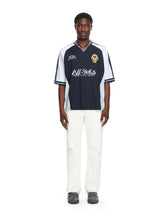 Off-White Blue T-Shirt V-Neck Soccer Cotton