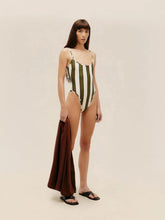 Haight Thidu Piping Swimsuit in Olive Stripes