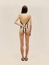 Haight Thidu Piping Swimsuit in Olive Stripes
