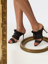 Manolo Blahnik Black Silk Danteuil Pleated High-Heel Mules
