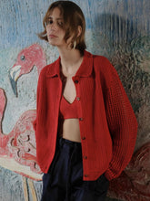 ESCVDO Red Solar Hand-Knitted Cotton Cardigan