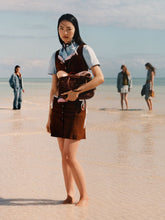 Miu Miu Cognac Waxed Suede Top