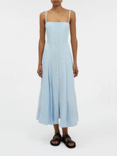 Gabriela Hearst Light Blue Linen Magritte Midi Dress with Straps