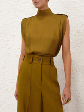 Zimmermann Chartreuse Sleeveless Tuck Silk Shirt