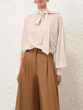 Zimmermann Cream Merino Tie Neck Sweater