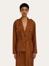Ferragamo Cognac Belted Virgin Wool Blazer