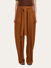 Ferragamo Cognac Belted Barrel Leg Wool Trousers