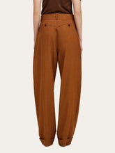Ferragamo Cognac Belted Barrel Leg Wool Trousers
