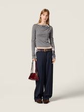 Miu Miu Slate Grey and White Striped Silk Jersey Top
