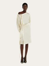 Ferragamo Parchment Satin Midi Skirt with String Ties