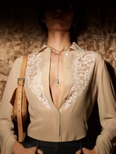 Fendi Beige Silk Georgette Lace Trim Shirt