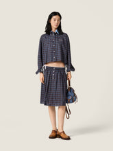 Miu Miu Blue and Cacao Embroidered Cotton Check Shirt