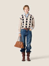 Miu Miu Beige Argyle Cashmere Polo Sweater
