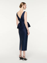 Roland Mouret Navy Sleeveless Peplum Column Midi Dress