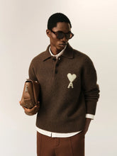 Ami Paris Chocolate Brown Ami de Coeur Alpaca Polo