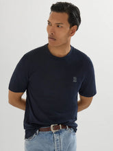 Brunello Cucinelli Navy Blue Cotton Jersey Logo T-Shirt