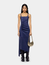 Rabanne Midnight Blue Draped Leather Midi Dress