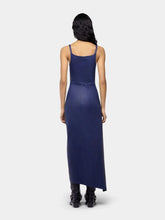 Rabanne Midnight Blue Draped Leather Midi Dress