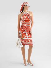 Dolce & Gabbana Orange Majolica-Print Silk Charmeuse Halter Top