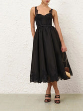 Zimmermann Black Valiant Lace Trim Midi Dress