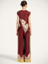 La DoubleJ Kells Swirl Burgundy Silk Palazzo Trousers
