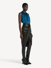 Balmain Black Draped Lambskin Midi Skirt