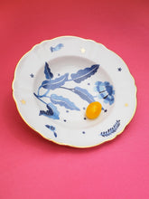 Bitossi Floral Blue Gold Trim Porcelain Soup Plate