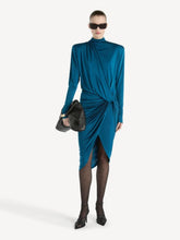 Balmain Blue Draped Flowing Jersey Midi Dress