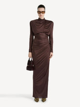 Balmain Brown Draped Flowing Jersey Maxi Dress
