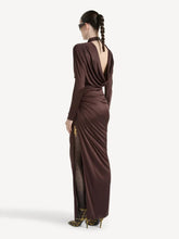 Balmain Brown Draped Flowing Jersey Maxi Dress