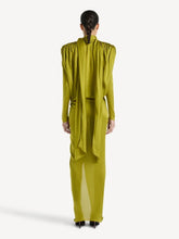 Balmain Green Draped Silk Charmeuse Maxi Dress