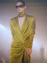 Balmain Green Draped Silk Charmeuse Maxi Dress