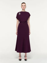 Roland Mouret Prune Flower Brooch Cady Midi Dress
