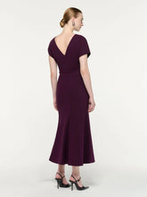 Roland Mouret Prune Flower Brooch Cady Midi Dress