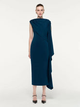 Roland Mouret Blue Asymmetric Cape Jersey Midi Dress