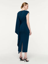 Roland Mouret Blue Asymmetric Cape Jersey Midi Dress