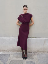 Roland Mouret Prune Flower Brooch Cady Midi Dress