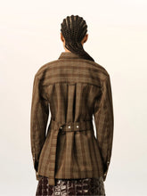 Ami Paris Brown Fitted Checkered Wool Shirt
