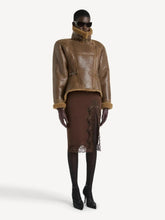 Balmain Brown Lace-Trimmed Knit Midi Skirt