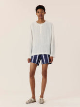 Commas White Sheer Stripe Linen Henley