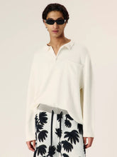 Commas White Boxy Cotton Polo Knit