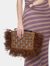 Rabanne Dark Brown and Silver Raffia Clutch