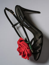 Dolce & Gabbana Black Satin Rose Sandals
