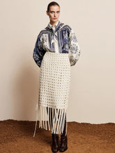 Alémais Cream Woven Fringe Midi Skirt
