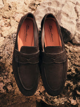 Santoni Brown Suede Penny Loafers